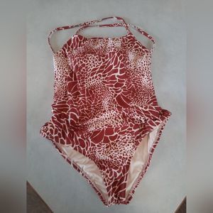 Anthropologie Red/Orange (Rust) and White One Piece Swimsuit
